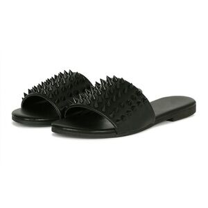 PAZZLE SPIKY OPEN TOE FLAT SLIDE - BLACK (NEW WITH TAG)